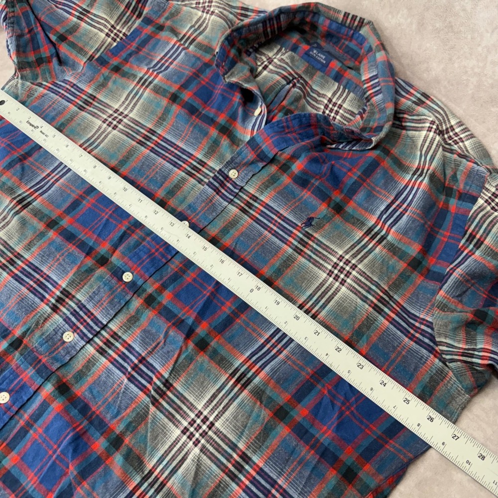Ralph Lauren Blaire Mens Large Blue Red Plaid Flannel Button Down Shirt Cotton - Picture 5 of 8